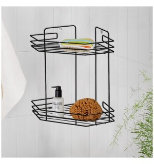 Полка для ванной 2-х ярусная черн угловая АЛТ72Ч 205*205*315