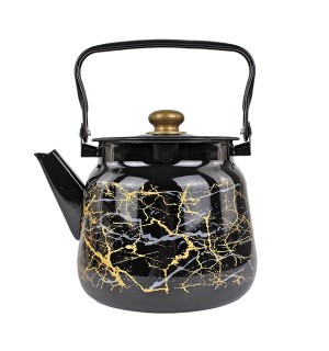 Чайник эмаль 3,5л. черный с рис ЗОЛОТОЙ МРАМОР
