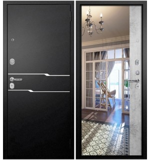 Дверь мет. АНТАРЕС толщ 106мм, мин вата букле черный штукат светлая 970L левая