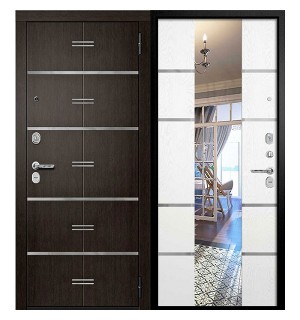 Дверь мет. РИВЬЕРА толщ 106мм, мин вата муар черный САМСОН белое дерево 970L левая