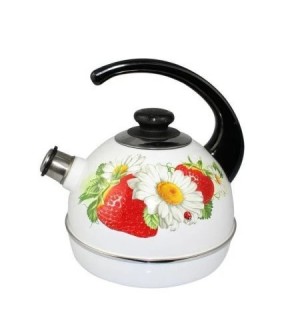 Чайник эмаль 3,5л. со свистком бел/черн клубника с ромашкой
