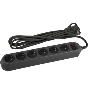 Удлинитель 6*3м +выкл 10А черный ЭРА USF-6es-3m-B